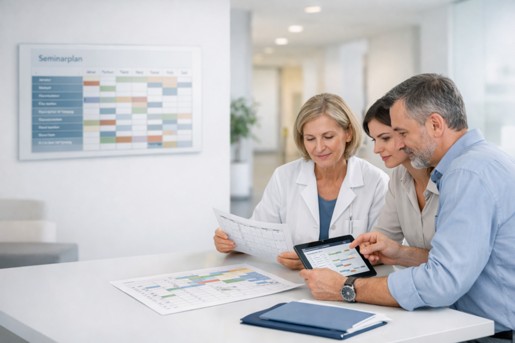 Medizinisches Team bei der Planung Weiterbildung Psychosomatische Medizin-Symbolbild
